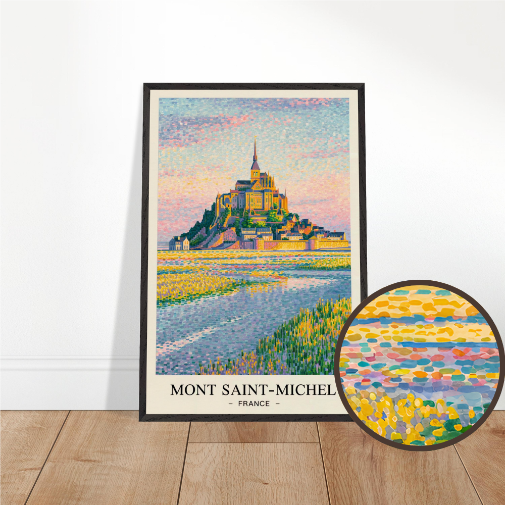 Mont Saint Michel, France - Van Gogh Style Pointillist Poster